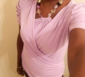 BCX NECKLACE V NECK BLOUSE EUC